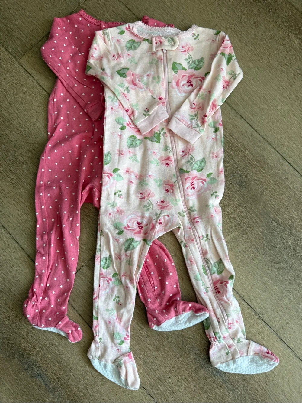 Gerber Pink Floral and Polka Dot Footed One-Piece Sleepers - 2 Pack